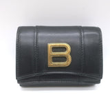 Balenciaga Hourglass Mini Trifold Wallet Black Leather