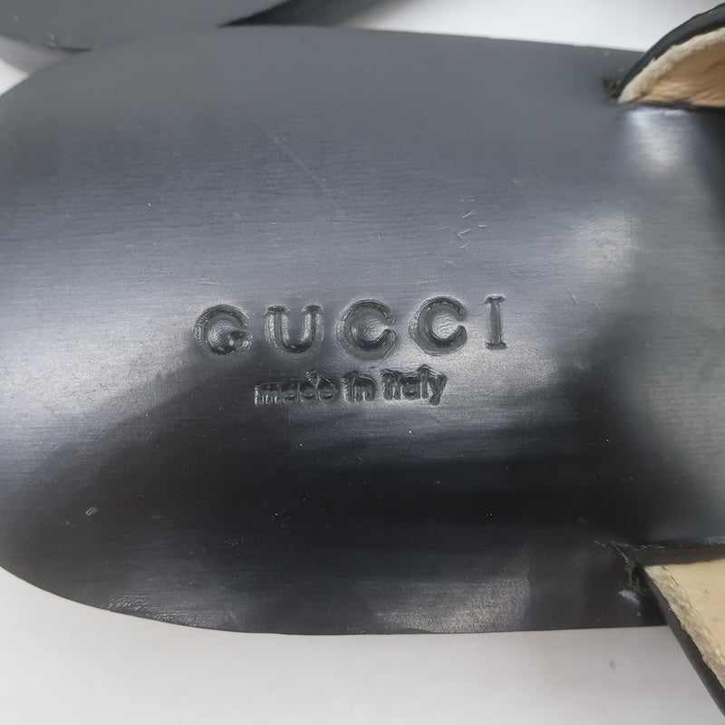Gucci GG Marmont T-Strap Flat Thong Sandals Black Leather Size 40