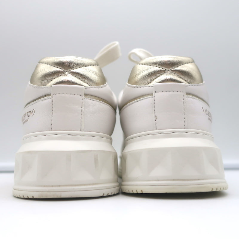 Valentino One Stud Low Top Sneakers White &amp; Gold Leather Size 35.5