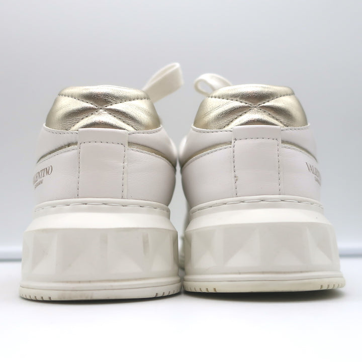 Valentino One Stud Low Top Sneakers White &amp; Gold Leather Size 35.5