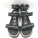 Valentino Rockstud Nylon Double Strap Espadrille Sandals Black Size 38 NEW