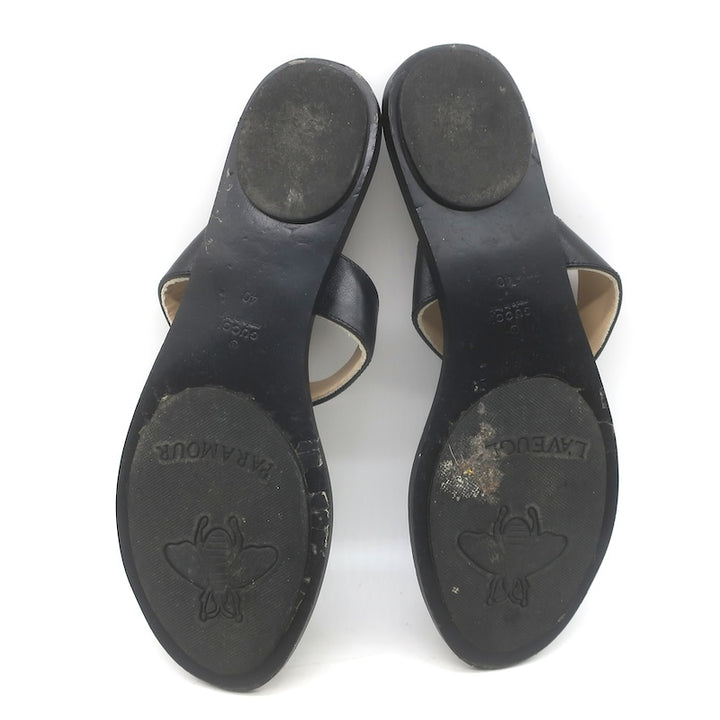 Gucci GG Marmont T-Strap Flat Thong Sandals Black Leather Size 40
