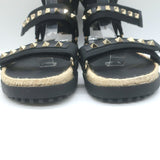 Valentino Rockstud Nylon Double Strap Espadrille Sandals Black Size 38 NEW