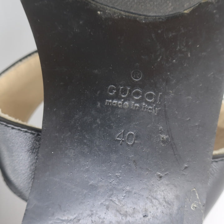 Gucci GG Marmont T-Strap Flat Thong Sandals Black Leather Size 40