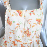 LoveShackFancy Ann Midi Dress Cream Floral Print Cotton-Linen Size Medium