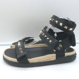 Valentino Rockstud Nylon Double Strap Espadrille Sandals Black Size 38 NEW