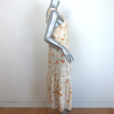 LoveShackFancy Ann Midi Dress Cream Floral Print Cotton-Linen Size Medium