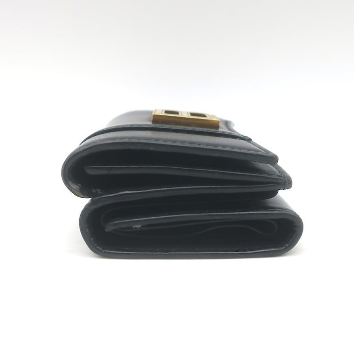 Balenciaga Hourglass Mini Trifold Wallet Black Leather