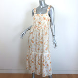 LoveShackFancy Ann Midi Dress Cream Floral Print Cotton-Linen Size Medium