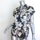 Vince Arboretum Top Navy/Cream Floral Satin Size Small Cap Sleeve Blouse NEW