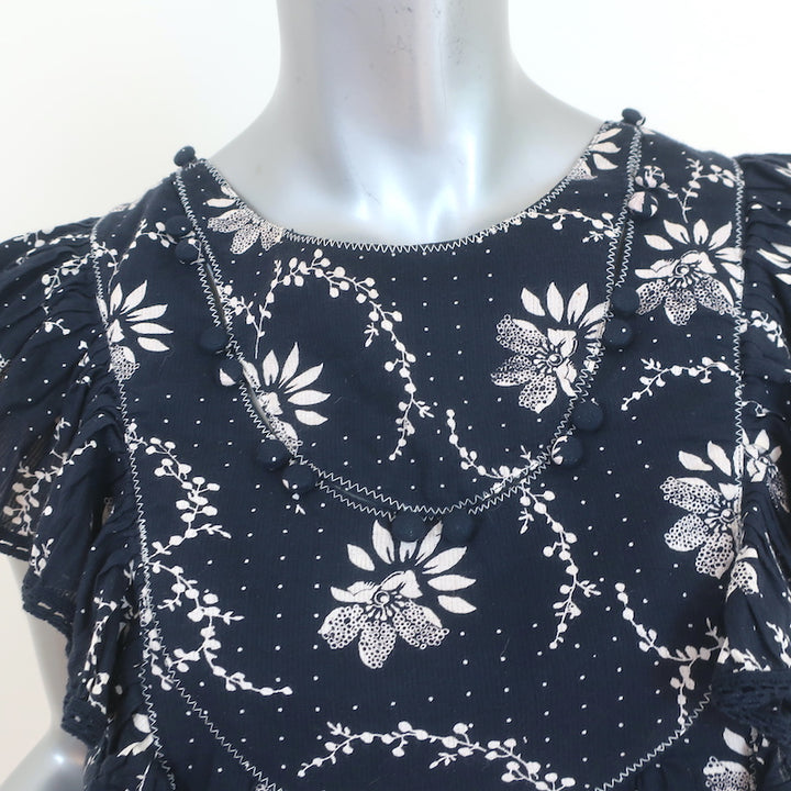 SEA Flutter Sleeve Mini Dress Navy Floral Print Cotton Size 00