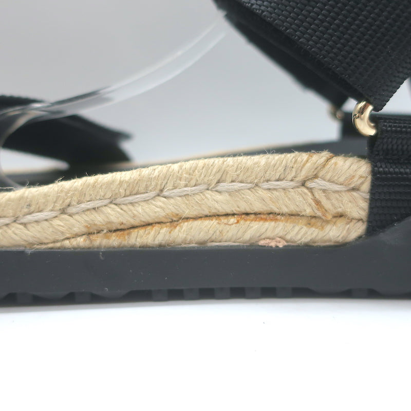 Valentino Rockstud Nylon Double Strap Espadrille Sandals Black Size 38 NEW