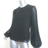 Zimmermann Pleated Chiffon-Sleeve Blouse Black Crepe Size 2