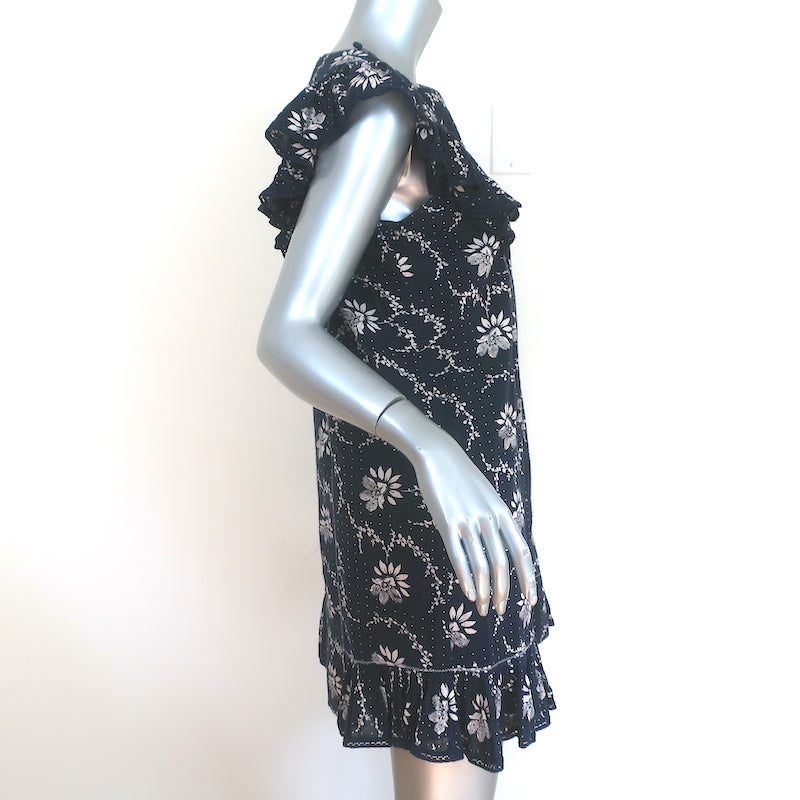 SEA Flutter Sleeve Mini Dress Navy Floral Print Cotton Size 00