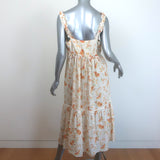 LoveShackFancy Ann Midi Dress Cream Floral Print Cotton-Linen Size Medium