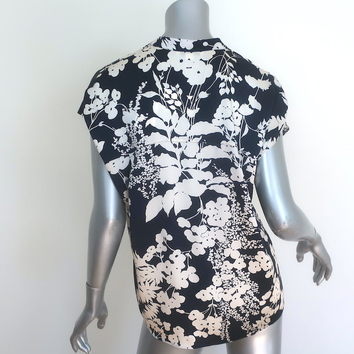 Vince Arboretum Top Navy/Cream Floral Satin Size Small Cap Sleeve Blouse NEW