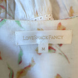 LoveShackFancy Ann Midi Dress Cream Floral Print Cotton-Linen Size Medium