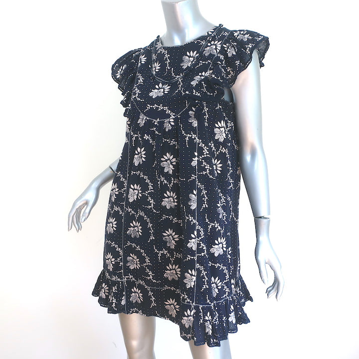 SEA Flutter Sleeve Mini Dress Navy Floral Print Cotton Size 00