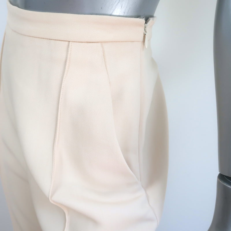 KHAITE Pintucked Cropped High Rise Trousers Ecru Size 8