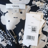 Vince Arboretum Top Navy/Cream Floral Satin Size Small Cap Sleeve Blouse NEW