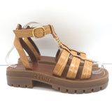 Celine Clea Triomphe Sandals Tan Crocodile-Stamped Leather Size US 8 NEW