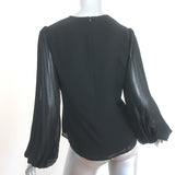 Zimmermann Pleated Chiffon-Sleeve Blouse Black Crepe Size 2
