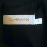 Zimmermann Pleated Chiffon-Sleeve Blouse Black Crepe Size 2