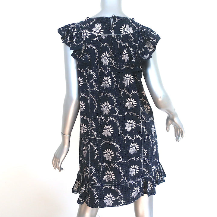 SEA Flutter Sleeve Mini Dress Navy Floral Print Cotton Size 00