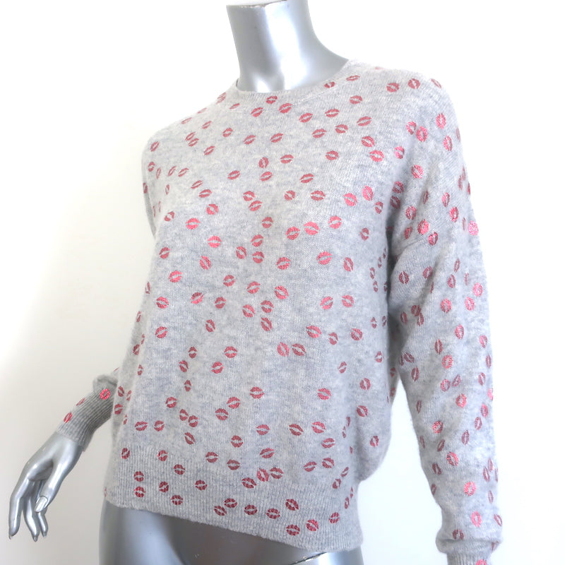 27 Miles Malibu Foil Lips Print Cashmere Sweater Light Gray Size Small