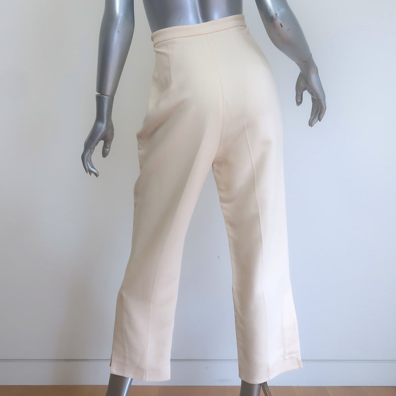 KHAITE Pintucked Cropped High Rise Trousers Ecru Size 8