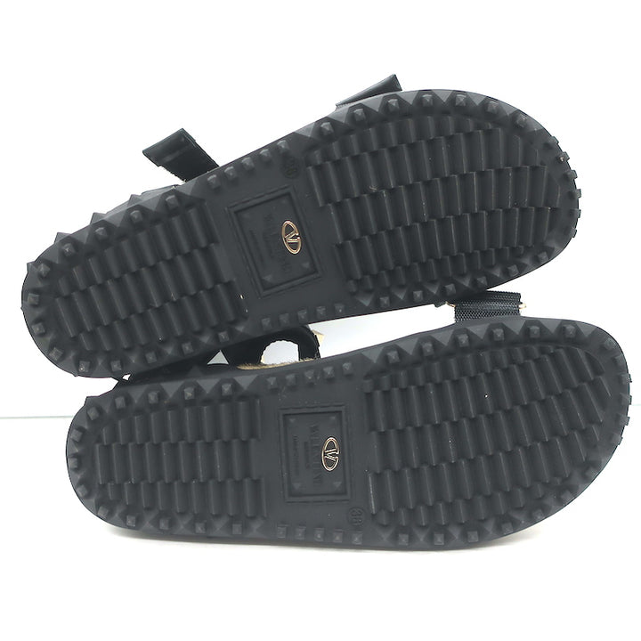 Valentino Rockstud Nylon Double Strap Espadrille Sandals Black Size 38 NEW