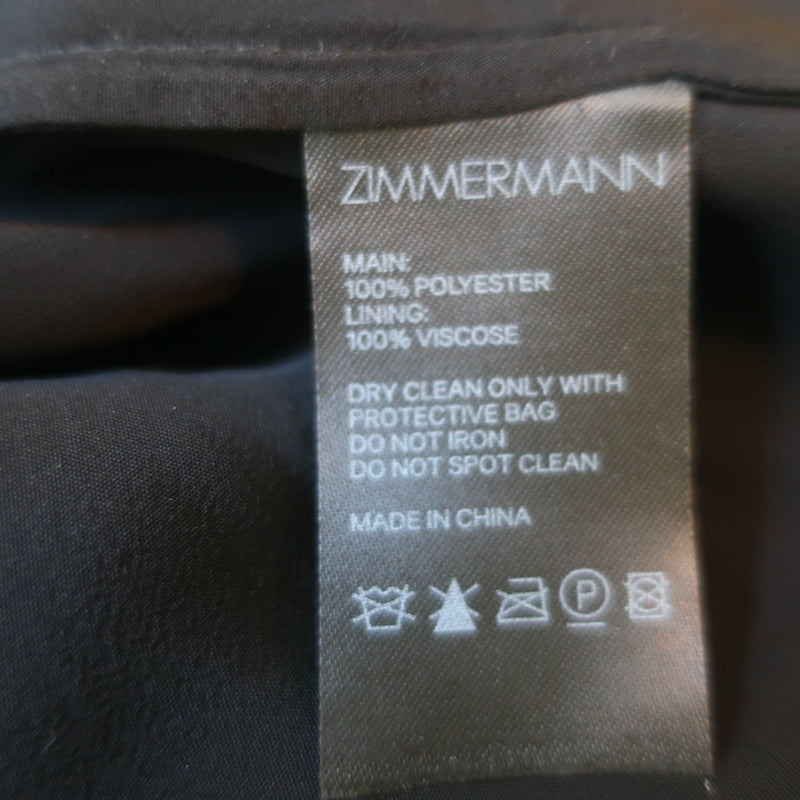 Zimmermann Pleated Chiffon-Sleeve Blouse Black Crepe Size 2