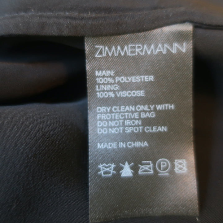 Zimmermann Pleated Chiffon-Sleeve Blouse Black Crepe Size 2