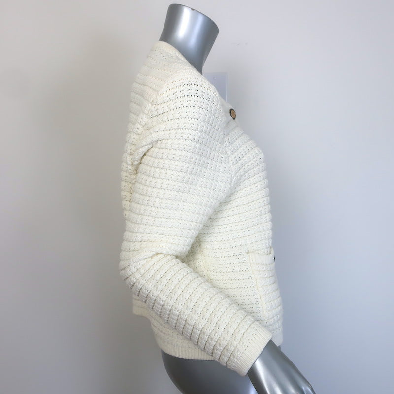 ba&amp;sh Gaspard Crochet Knit Cardigan Ecru Cotton-Blend Size 3