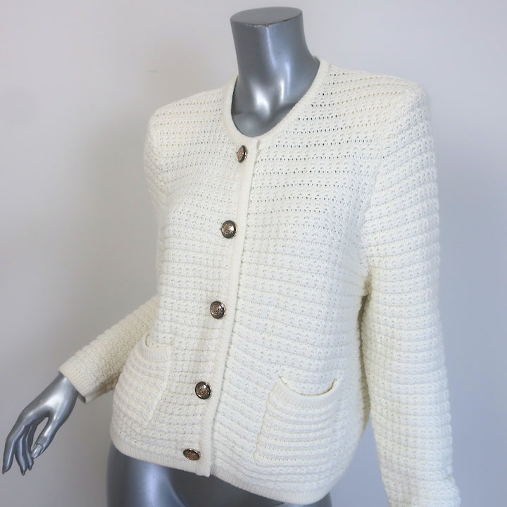 ba&amp;sh Gaspard Crochet Knit Cardigan Ecru Cotton-Blend Size 3