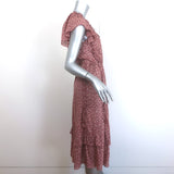Ulla Johnson Anja Ruffled Tassel-Tie Midi Dress Clay Pink Printed Cotton Size 8