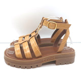 Celine Clea Triomphe Sandals Tan Crocodile-Stamped Leather Size US 8 NEW