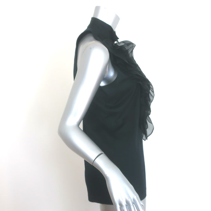 Ralph Lauren Black Label Sleeveless Ruffle Top Black Cotton Size Large
