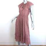 Ulla Johnson Anja Ruffled Tassel-Tie Midi Dress Clay Pink Printed Cotton Size 8