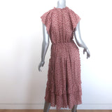 Ulla Johnson Anja Ruffled Tassel-Tie Midi Dress Clay Pink Printed Cotton Size 8