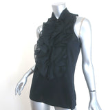 Ralph Lauren Black Label Sleeveless Ruffle Top Black Cotton Size Large