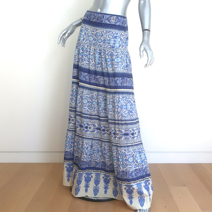 Johanna Ortiz Aromatic Song Maxi Skirt Blue/Ecru Blockprint Cotton Size 4 NEW