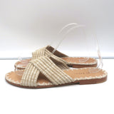 Jenni Kayne Raffia Crossover Sandals Beige Size 38 Flat Slides