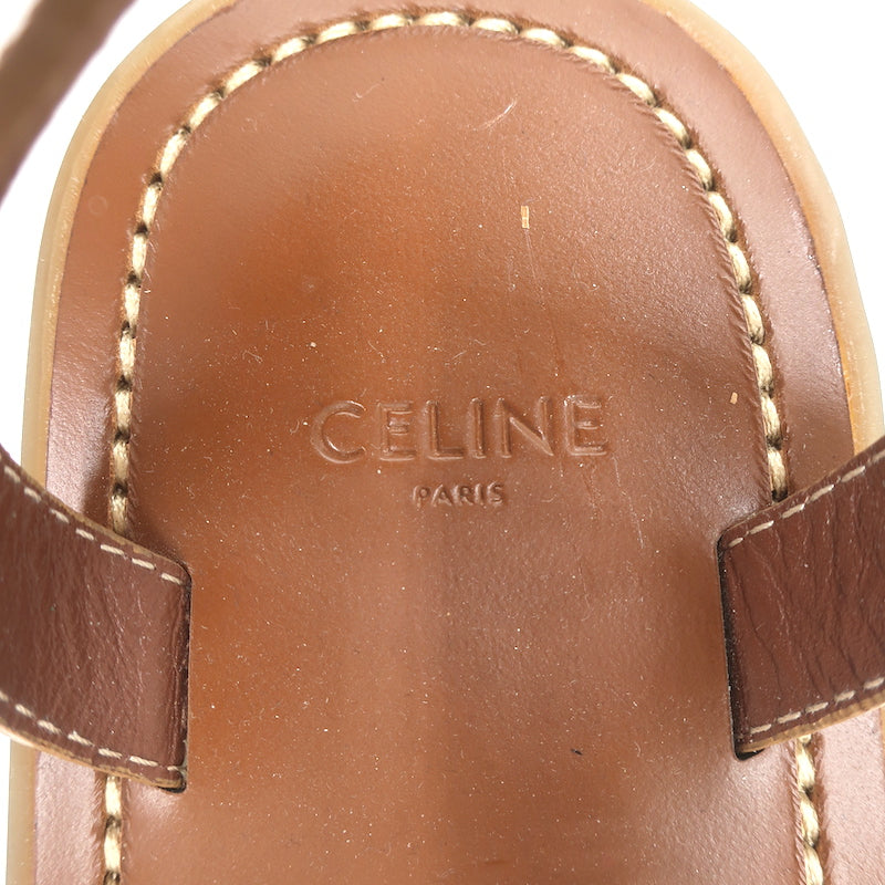 Celine Clea Triomphe Sandals Tan Crocodile-Stamped Leather Size US 8 NEW