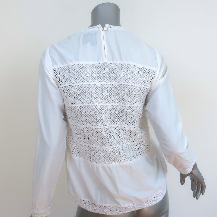 SEA Top White Lace-Trim Embroidered Cotton Size 2 Long Sleeve Blouse