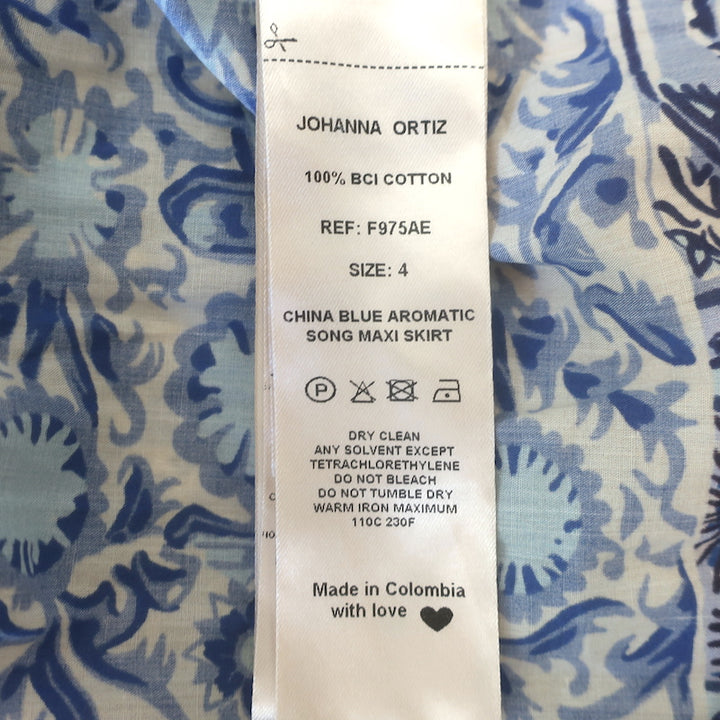 Johanna Ortiz Aromatic Song Maxi Skirt Blue/Ecru Blockprint Cotton Size 4 NEW
