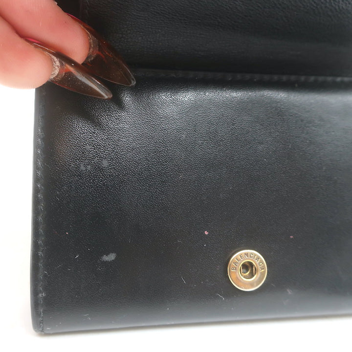 Balenciaga Hourglass Mini Trifold Wallet Black Leather