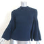 Oscar de la Renta Flared Sleeve Top Navy Stretch Silk Ribbed Knit Size Small NEW