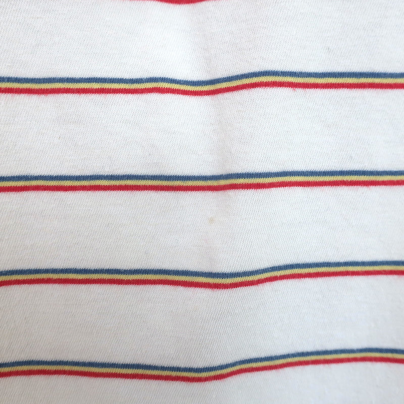 THE GREAT Oversize Polo Shirt Rainbow-Striped Cotton Size 0 Short Sleeve Top