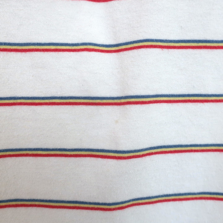 THE GREAT Oversize Polo Shirt Rainbow-Striped Cotton Size 0 Short Sleeve Top